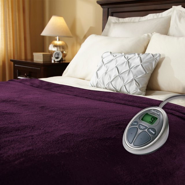 Sunbeam Channeled Velvet Plush Electric Heated Blanket Twin Full Queen
