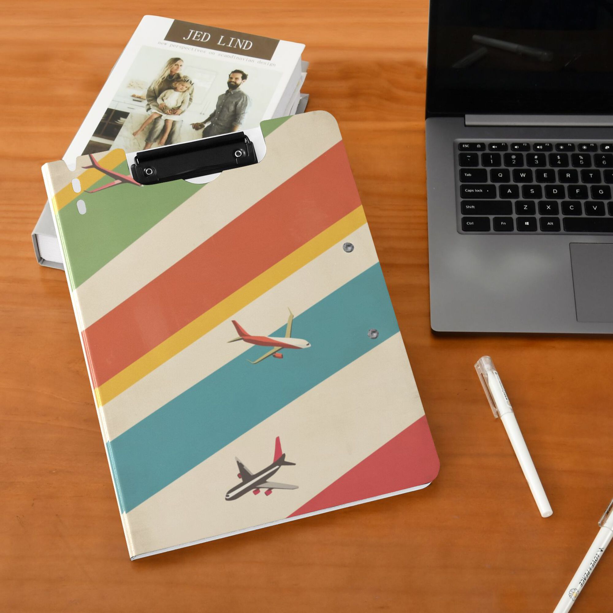 FORMRS A4 Clipboard Folder with Pen Holder Horizontal Foldable School Office Binder, Colorful Plane