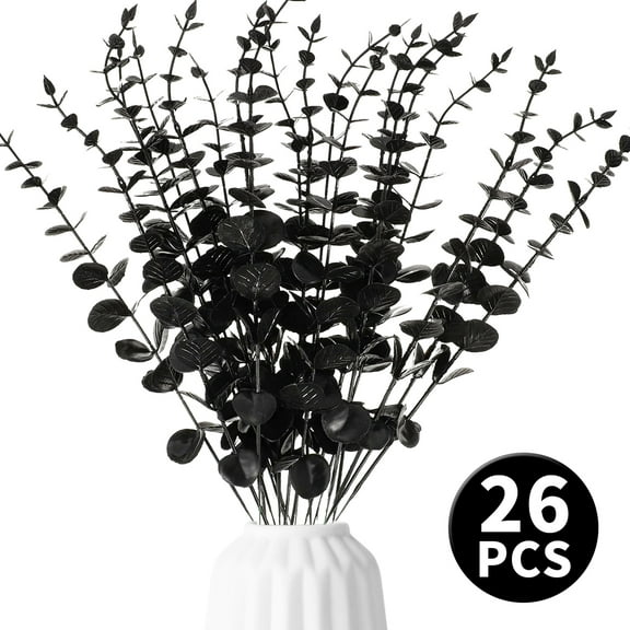 Halloween Artificial Eucalyptus Leaf Stem 15" 26 Pcs Eucalyptus Flower Bouquet - Halloween Floral Picks (Black)