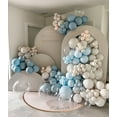 thumbnail image 6 of Dusty Blue Balloons Arch Kit, 134 Pcs Muted Light Baby Slate Blue and White Balloon Garland mit 18 Inch Pale Clear Balloon *5, Long Balloon as Bow Decor, 6 of 7