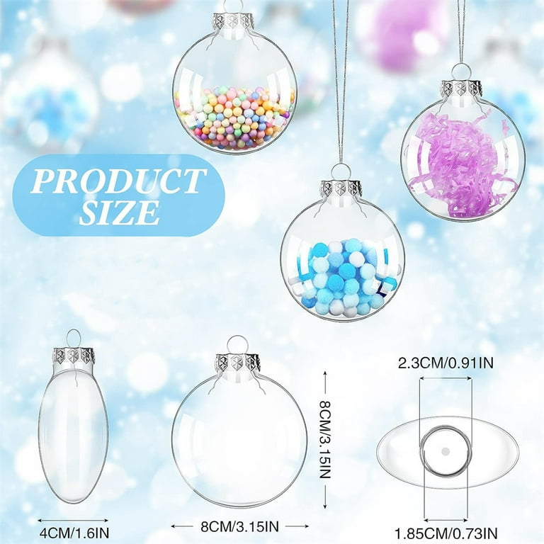 3.15 Inch Christmas Clear Plastic Fillable Ornament Balls with Lid and Rope  Transparent Christmas Decoration Baubles for DIY Crafts Christmas Tree
