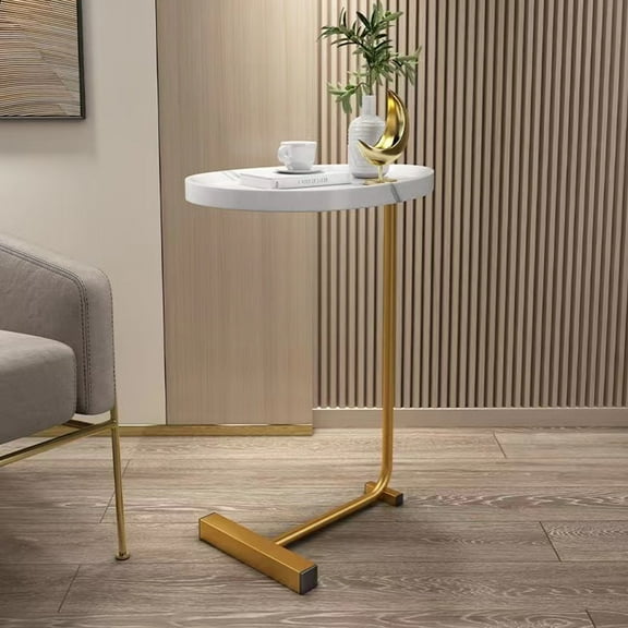 CoSoTower White C-shaped Side Table, Small Sofa Table for Cough, Bederoom