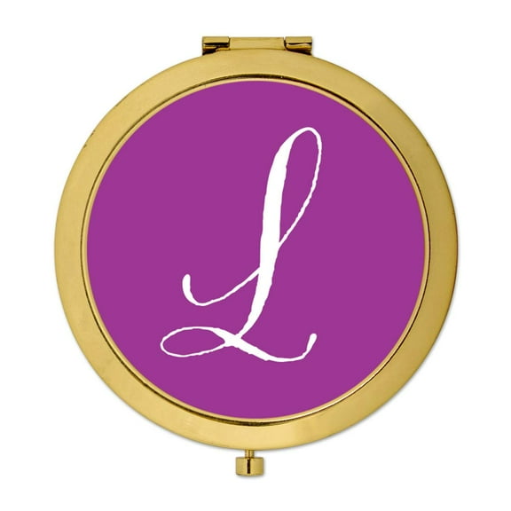 Koyal Wholesale Gold Compact Mirror Bridesmaid's Wedding Gift, Plum Purple, Monogram Letter L, 1-Pack