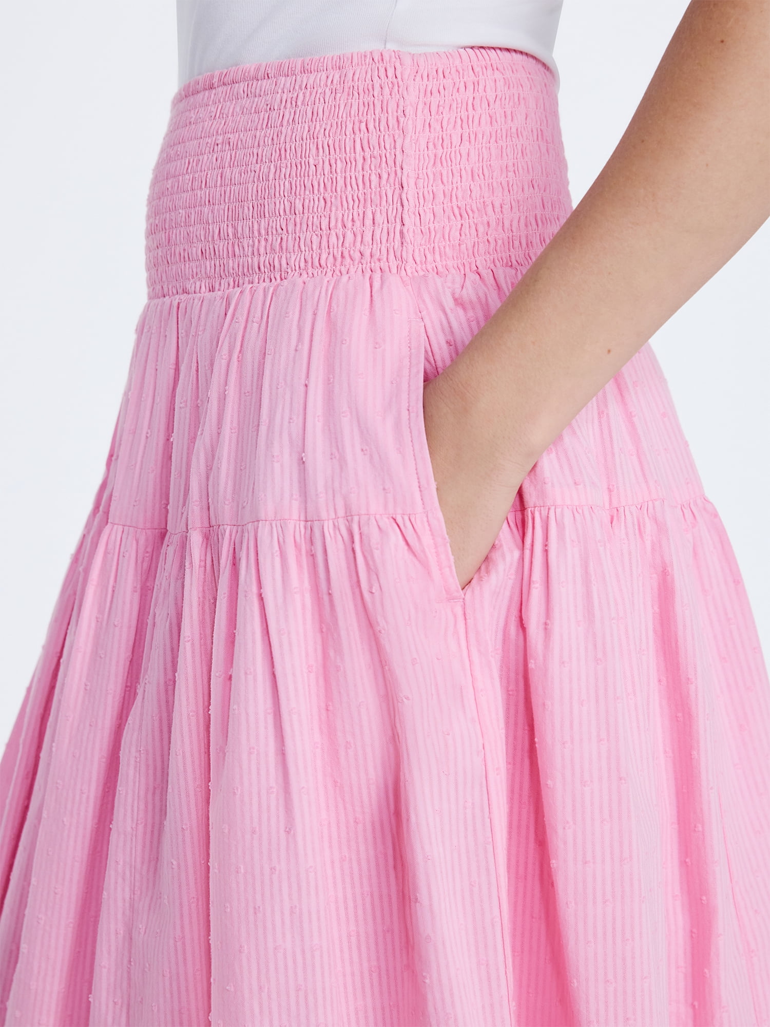 Free Assembly Women's Smocked Waist Cotton Midi Skirt, Sizes XS-XXL
