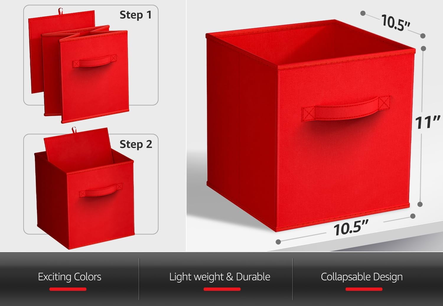 Sorbus 11" Foldable Fabric Storage Cube Bin, Red