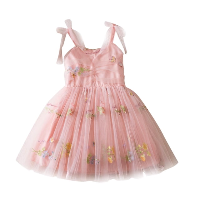 Jgppe Robe d'Anniversaire pour Tout-Petit Robe en Tulle Mignonne Sans Manches Broderie Robes de Princesse d'Été 1-6 Ans