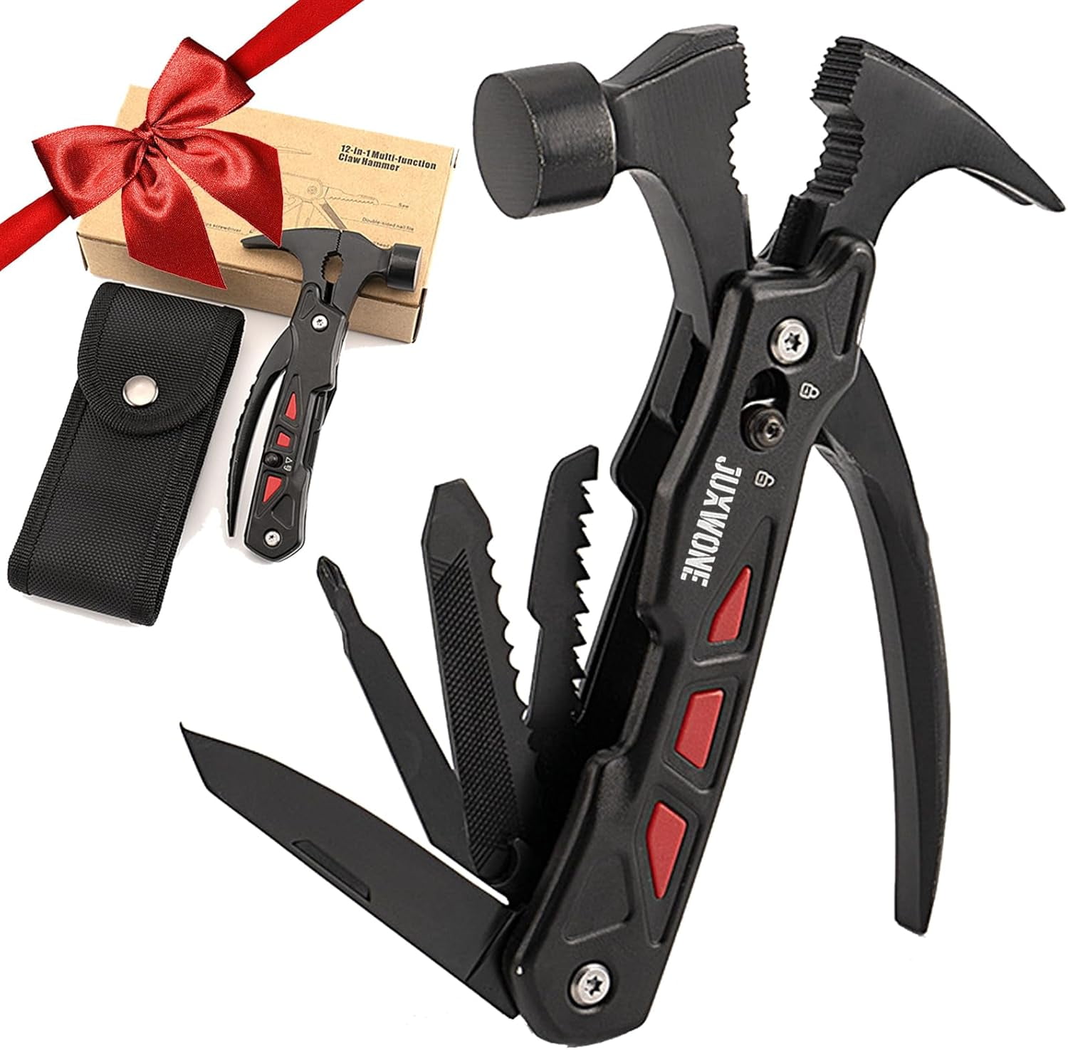 PYAN-Unique Gift, Pocket Knife Multitool, Hammer 12-in-1, Folding Knife, Outdoor Survival Gear, Camping Multi-tool, Pliers, Knives, Saw, Screwdriver, with dual safety locks, with Nylon Sheath