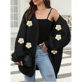 thumbnail image 5 of Female Sweaters Floral V-Neck Long Sleeve Sweater Open Front Knit Buttonless Trendy Sweater Outerwear Black One size, 5 of 8