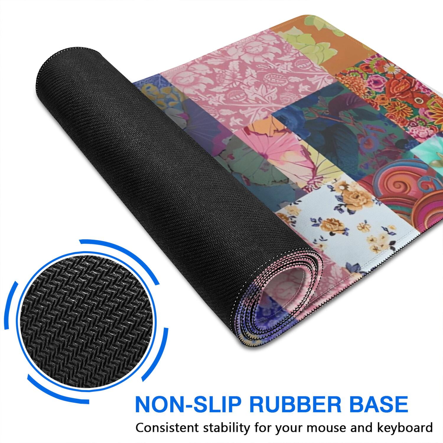 Long Mouse Pads for Desk,Colorful Pioneer Flower Patchwork Desk Mats on Top Of Desks, Desk Mouse Pad Extra Large with 3mm Non-Slip Base and Stitched Edge for Gaming,Office,Work,Home 31.5"x11.8"