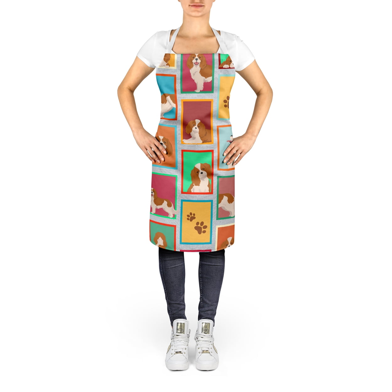 Lots of Blenheim Cavalier Spaniel Apron 27 in x 30 in
