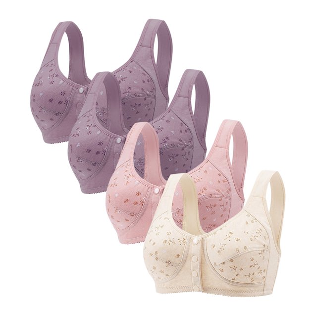 Diufon 4 Pack Wide Strap Bra for Women Everyday Front Closure Wireless Full Coverage Bras Push Up Seamless Bra