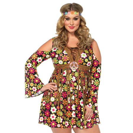 Leg Avenue Women's Plus Size Groovy Hippie 60s Costume, 1X-2X, Multicolor