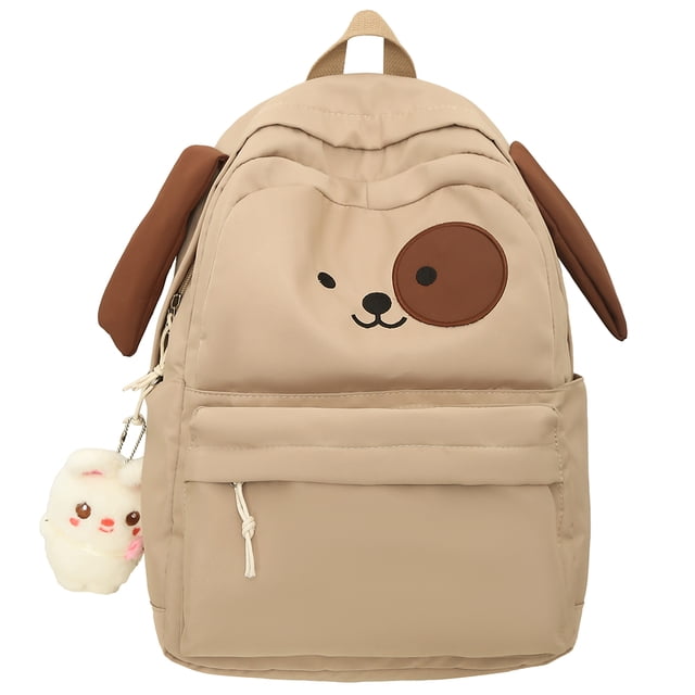 Bolsa De Hombro Para Perro Bolsas de libros casuales de dibujos animados con colgantes Bolsas de estudiantes para estudiantes (caqui)