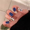 thumbnail image 1 of Uñas postizas cuadradas cortas, diseños de bricolaje en forma de remolino marrón y azul con uñas postizas de cubierta completa, pegamento brillante en las uñas, decoraciones de uñas, uñas acrílicas ar, 1 of 5