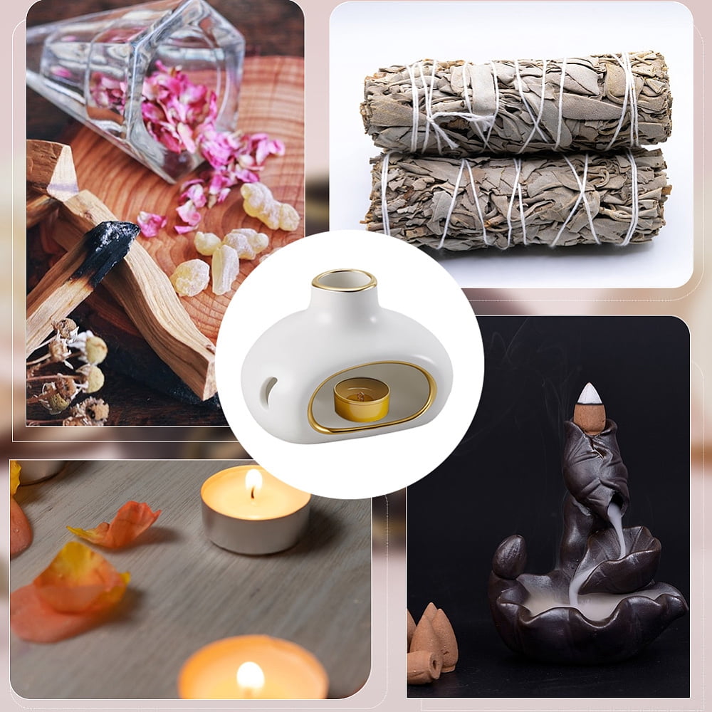 4.7x3.2 Inch Porcelain Incense Holder White Palo Santo Burner Scent Wood Stick Stand and Ash Catcher for Meditation