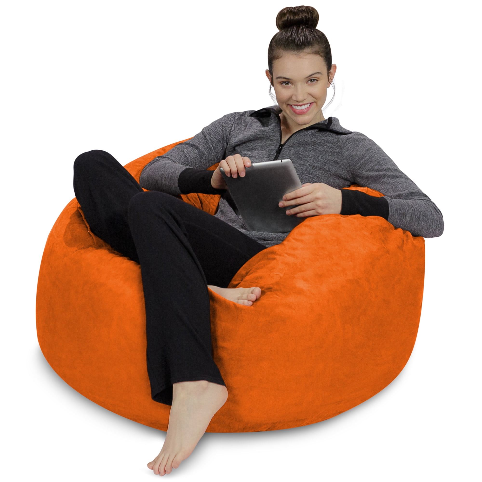 Sofa Sack Bean Bag Chair, Memory Foam Lounger with Microsuede Cover, Kids, 3 ft, Tangerine