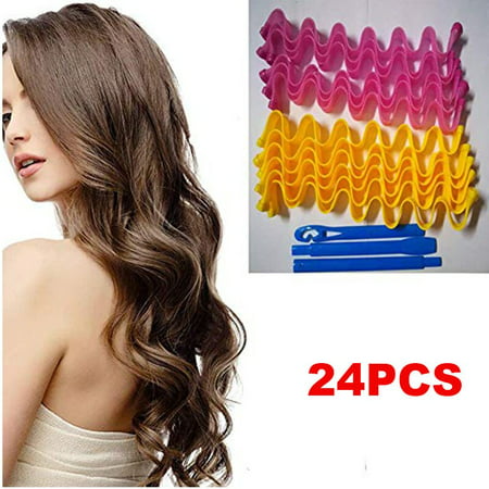 Hair Rollers,24pcs Hot New DIY Curl Formers Water Ripple Hair Divider Magic Hair Curlers Curl Formers Spiral Ringlets Leverage Rollers