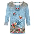 thumbnail image 5 of Pompotops T-shirt Mode Imprimé Ample Manches 3/4 Blouse Col Rond Tops Décontractés Liquidation, 5 of 5