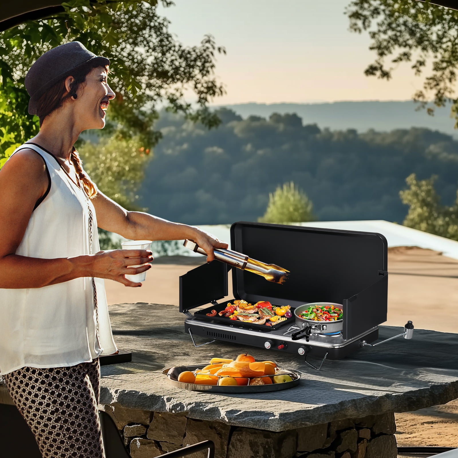 UBesGoo 2 Burner Propane Griddle + Camping Stove