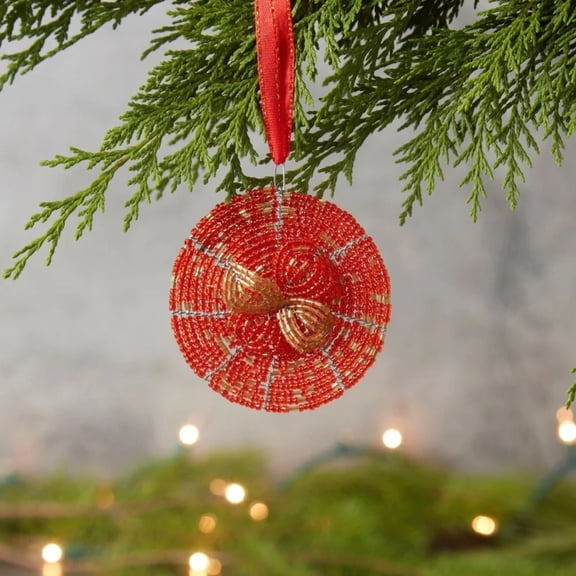 Kenya Mini Round Red Beads Flower Christmas Tree Ornament