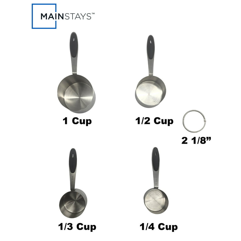 Mainstays 4-Piece Stainless Steel Measuring Cups Easy Grip Handles Silver, Size: 2.7 inch x 3.45 inch x 8.9 inch