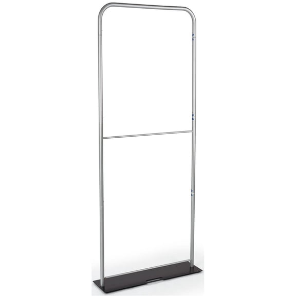 Displays2go Banner Stand with Stretch Fabric, Portable, Aluminum – Silver, Black Finish (SSEZTB36)