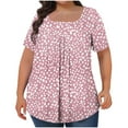 thumbnail image 3 of Feancey Plus Size Tunic Blouses for Women 2025 Summer Pleated Short Sleeve Loose Tshirts Dressy Trendy Printed Going Out Tops Multicolor 5XL, 3 of 5