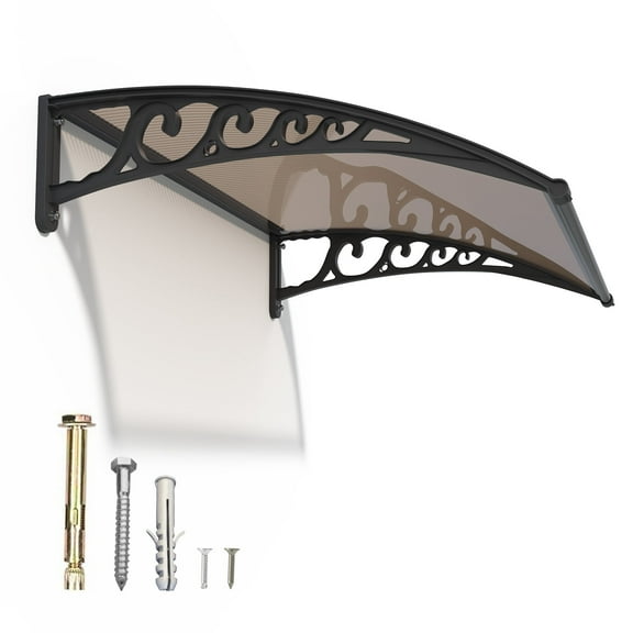 GUANSU 60x60-160'' Polycarbonate Awning - 50lbs/sq ft Snow Load, Aluminum Frame, UV/Rain Protection