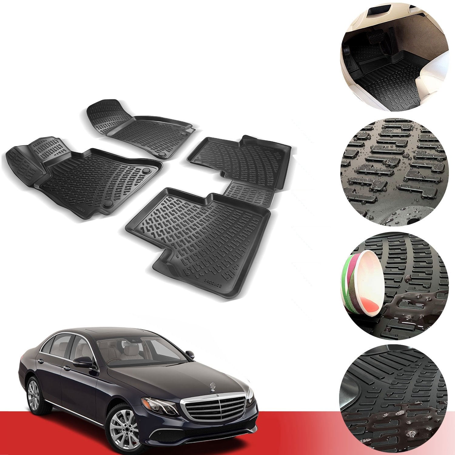 Floor Mats Liner Black 3D Molded Fits Mercedes E Class W213 Sedan 2017