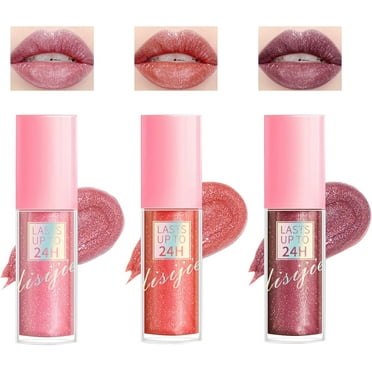 3 Colors High Shine Lip gloss Set, Long Lasting Shimmery Glitter Liquid Lipstick Set, Hydrating, Moisturizing, Reduce Fine Lines Lip Glaze