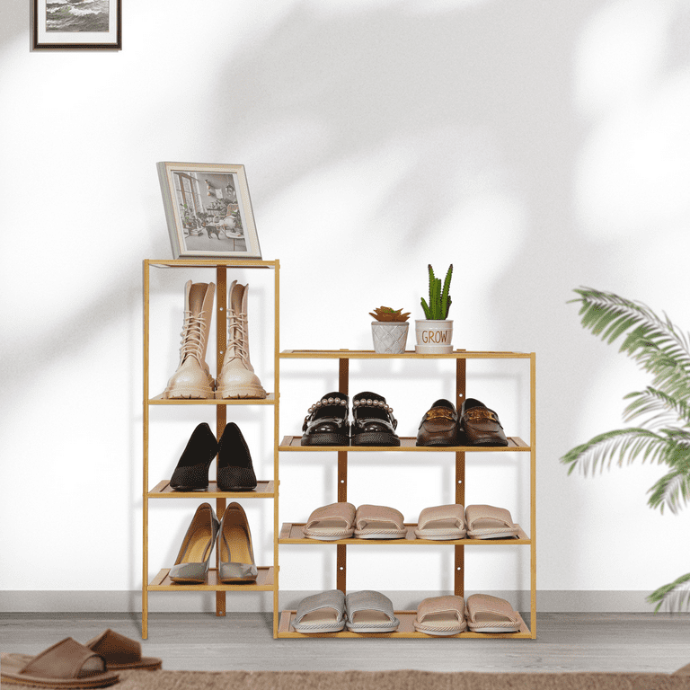 8 Tiers 16 Pairs Bamboo Shoe Rack, Organizer Boots Storage Stand Shoes Shelf for Entryway Bedroom MoNiBloom
