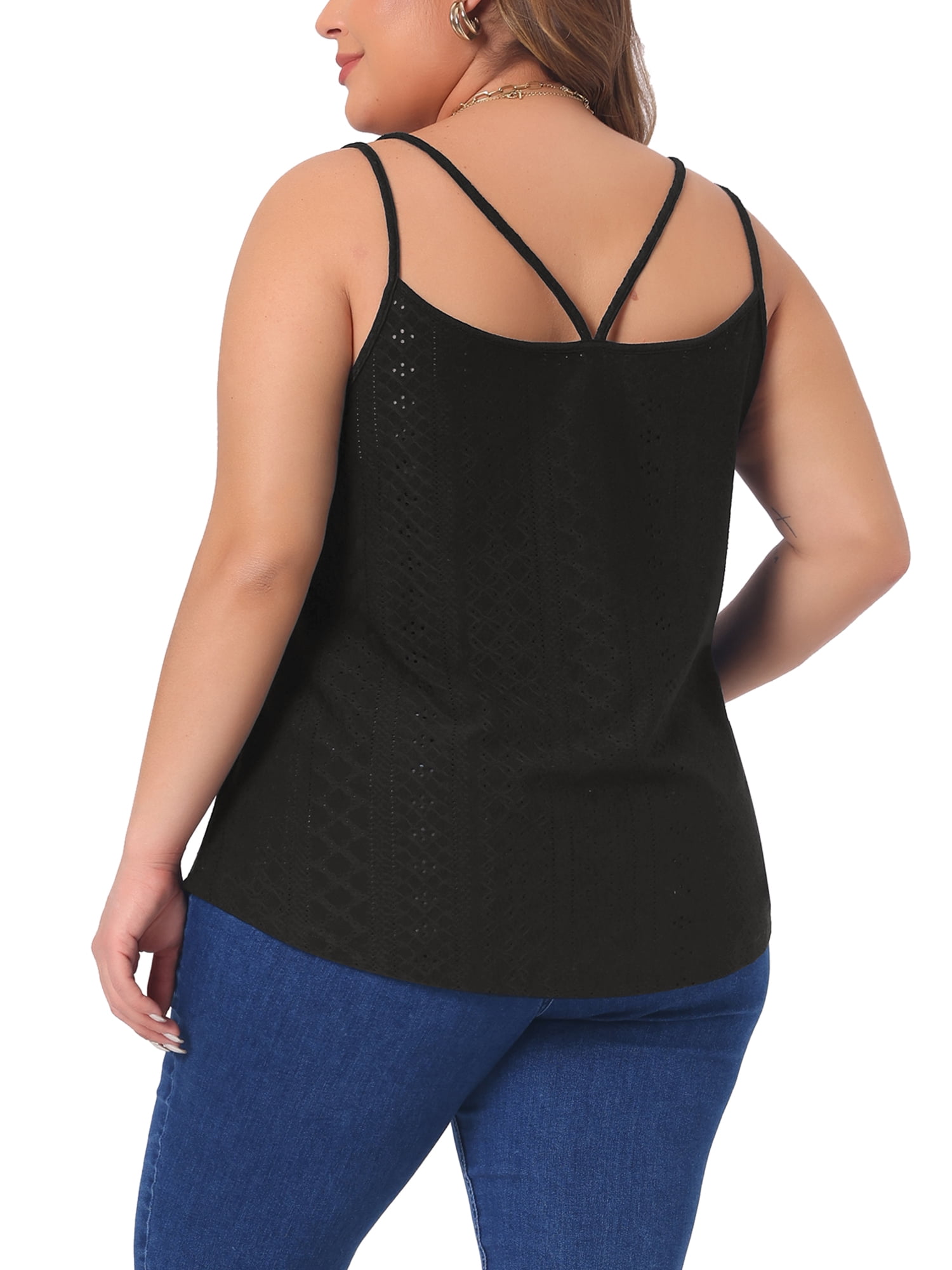 DARING DIVA Women's Plus Tank Tops Sleeveless Spaghetti Strap Loose Fit 3X Black