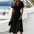 thumbnail image 2 of Lovzfmll Women's Relaxed V Neck Short Sleeve Solid Maxi Sundress, Loose Casual Dress Black, M, 2 of 7