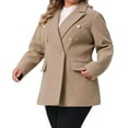 thumbnail image 2 of DARING DIVA Women's Plus Size Double-Breasted Notched Lapel Peacoat 4X Camel, 2 of 6