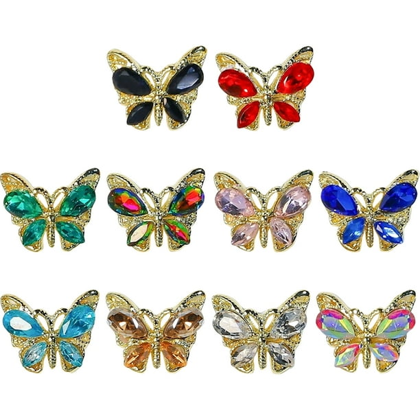 GOOHOCHY 10pcs Rhinestones Charms de uñas Mariposas Manicure Charms Decoración de arte de uñas