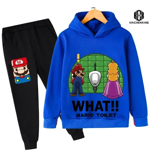 Super Mario Bros. Sudadera con capucha de manga larga para niños y niñas, Chaqueta de traje de pantalones largos, Jersey informal para niños