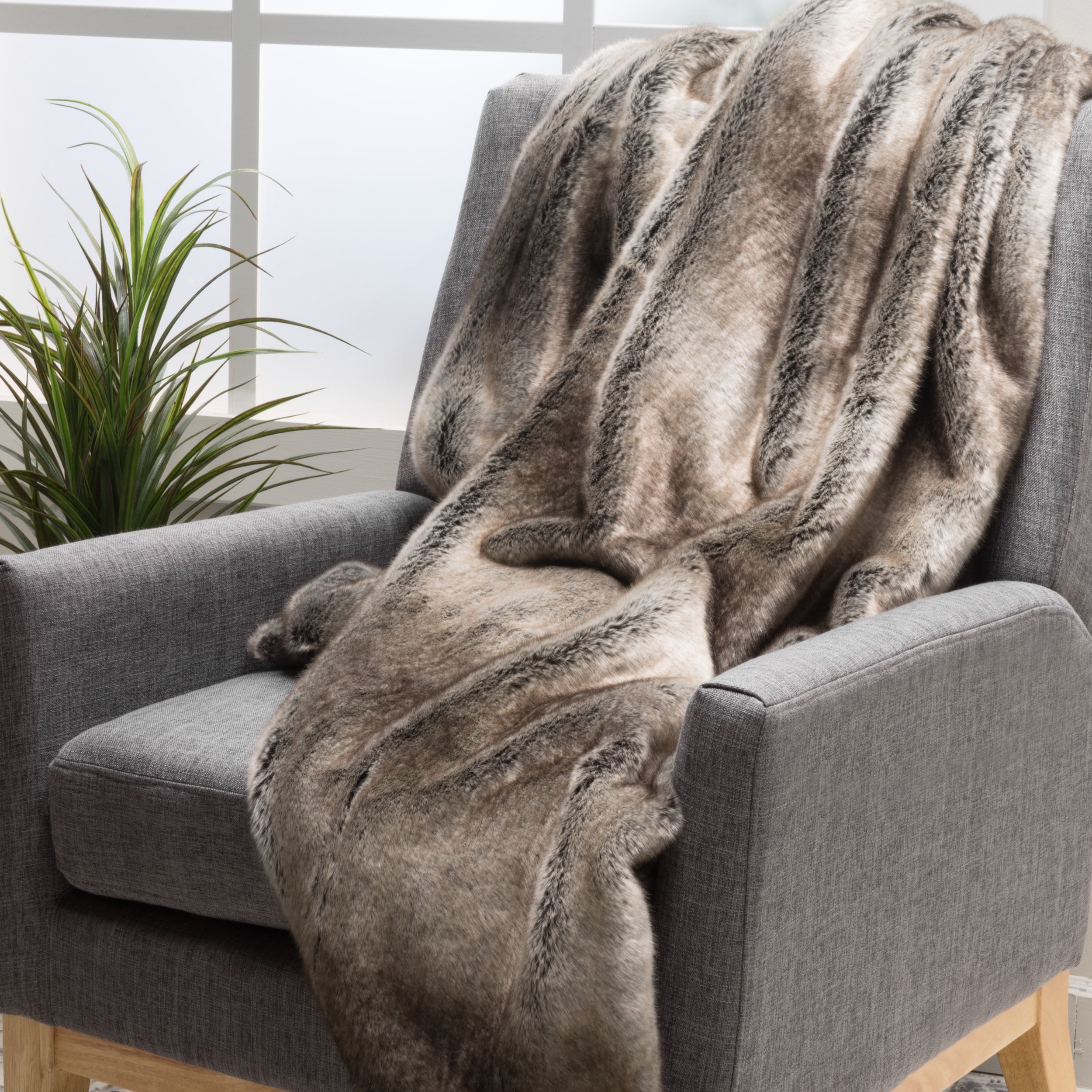 Gray Taupe GDF Studio Tuscan Faux Fur Throw Blanket