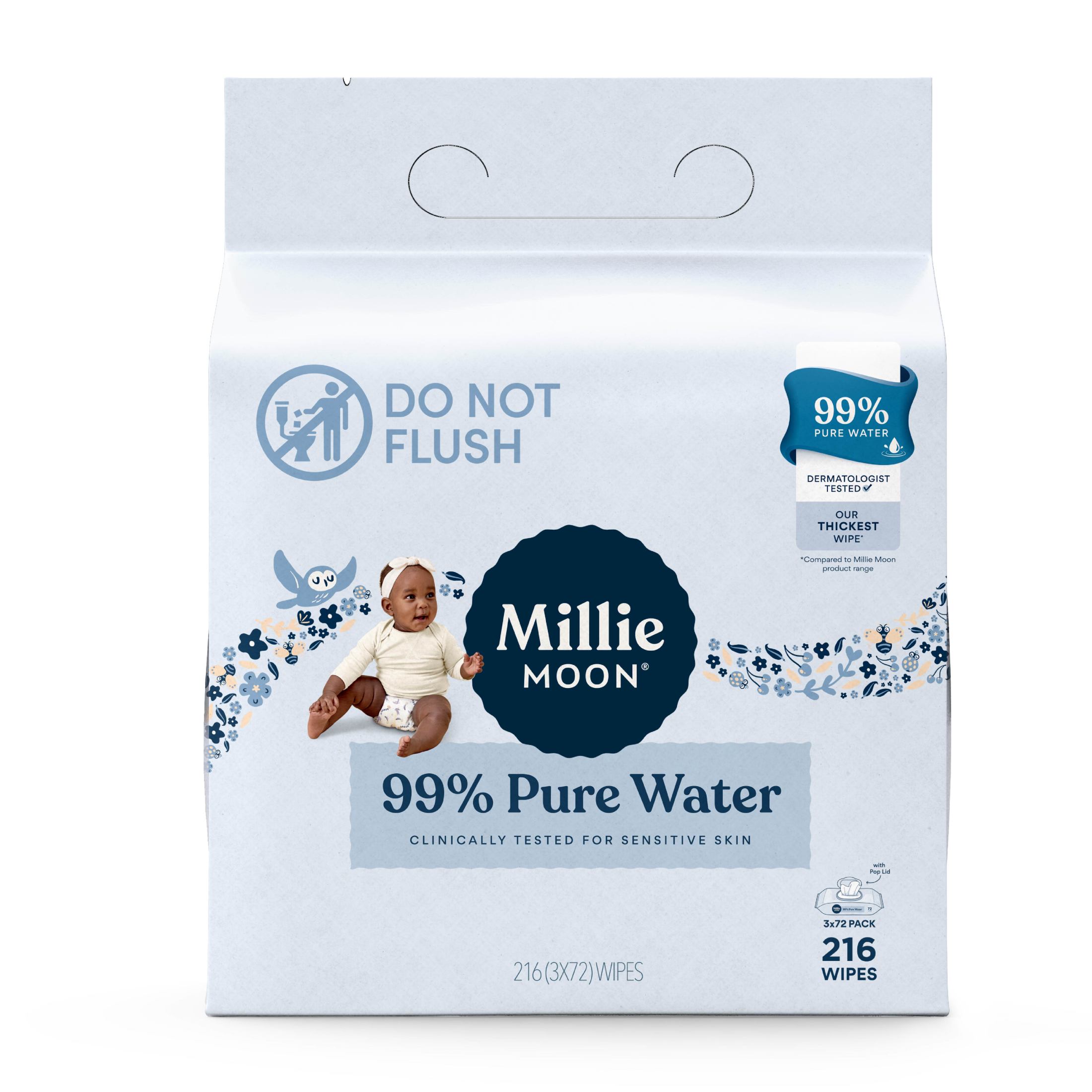 Millie Moon 99% Pure Water Baby Wipes, 216 Count (Select for More Options)