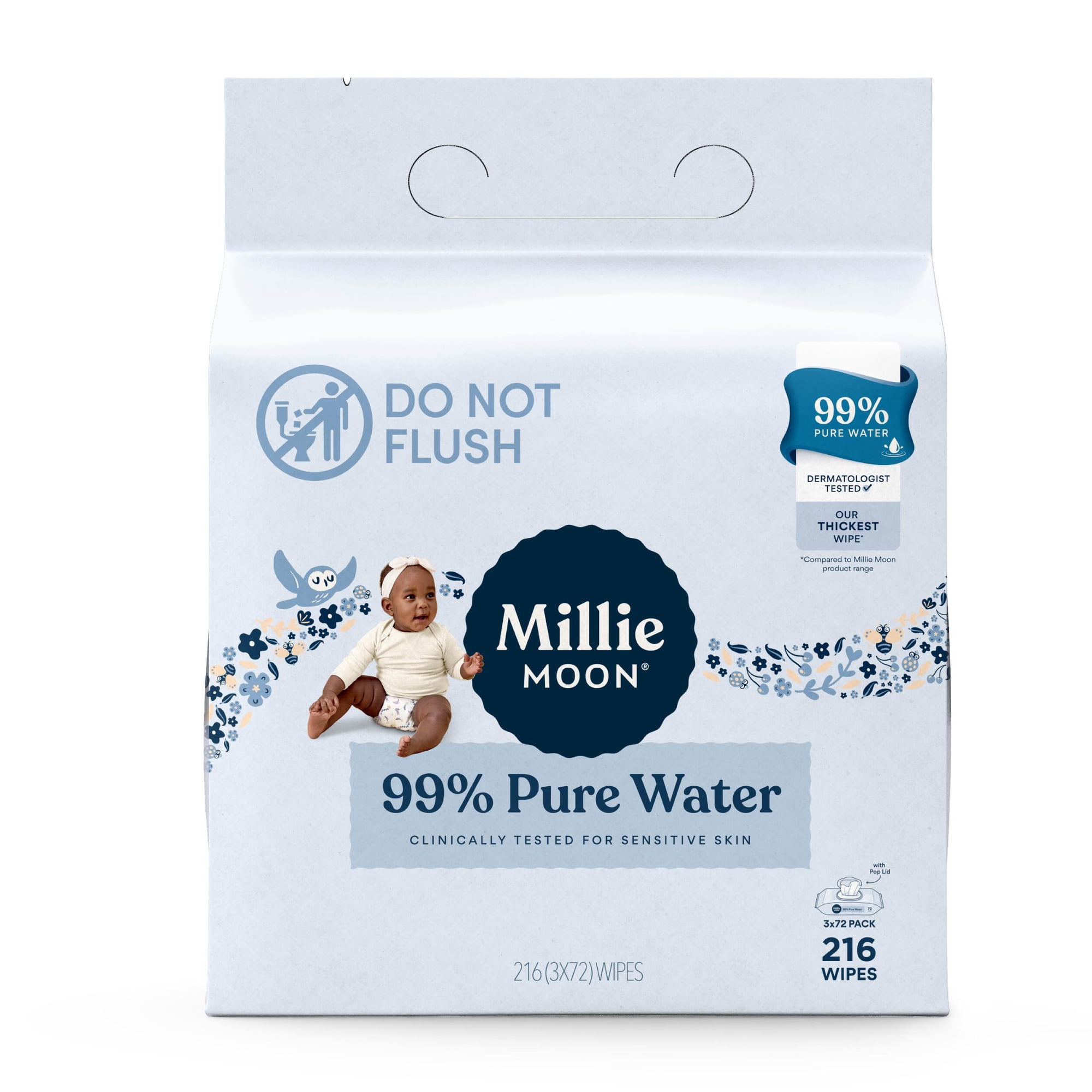 Millie Moon 99% Pure Water Baby Wipes, 216 Count (Select for More Options)