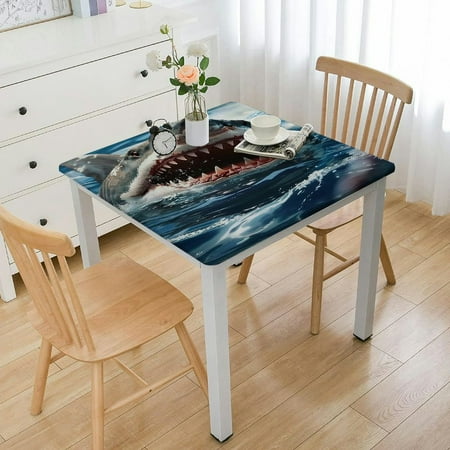 Akjvoe Shark Tablecloths,Nautical Sailboat Table Accessories,Ocean Adventure Theme Table Cloth Kids Boys Girls Kitchen Decor,Blue Sea Animal Vintage Table Cover white