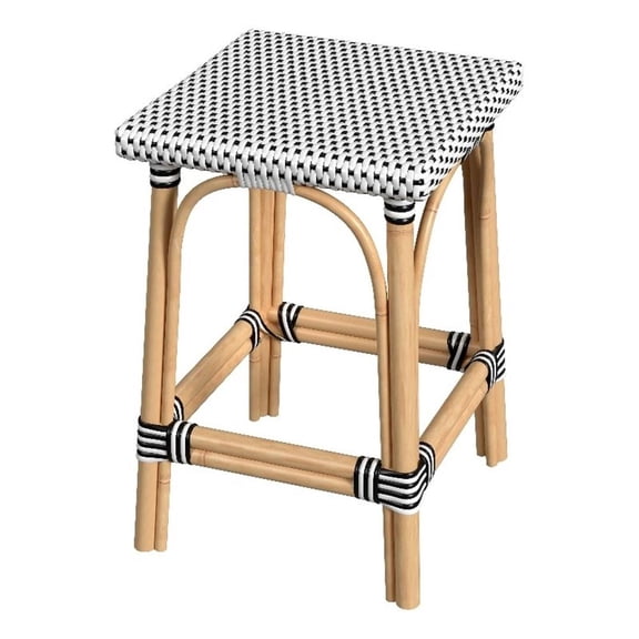 Beaumont Lane Coastal Square 24"H Rattan Counter Stool in White/Black