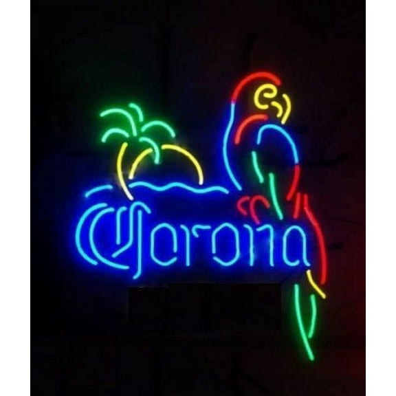 Queen Sense 17"x14" Coronas Parrot Palm Tree Neon Sign Man Cave Handmade Neon Light 117CPTP