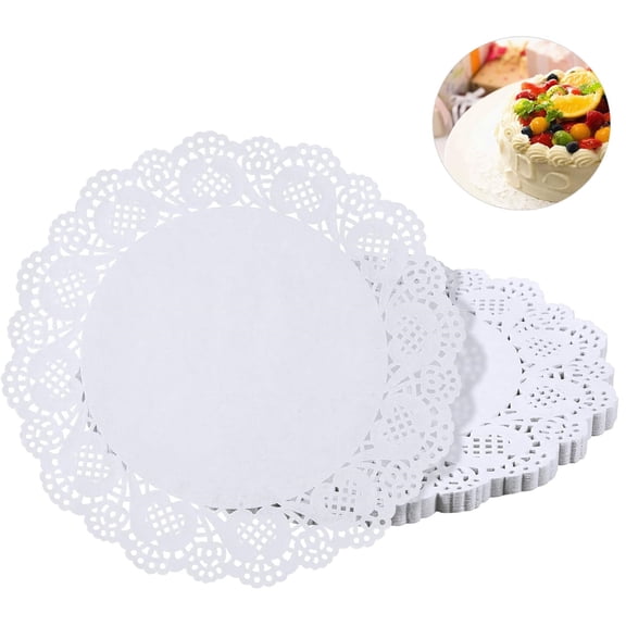 HuiJuMei White Lace Paper Doilies - 150 Count, 12 Inch Round Disposable Paper Placemats | for Wedding, Birthday Parties, Cake & Dessert Displays, Table Decor, Crafting