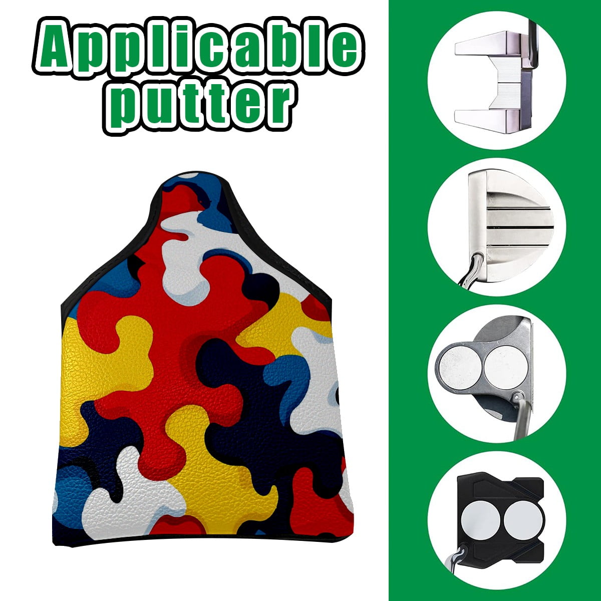 Golf Mallet Putter Cover Premium Leather Waterproof Golf Putter Head Cover with Magnetic Closure Color Puzzle