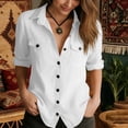 thumbnail image 4 of KyCheLot Button down Shirts for Women Solid Color Lapel Neck Long Sleeve Shirts Fall Comfy Work Shirts with Pocket, 4 of 8