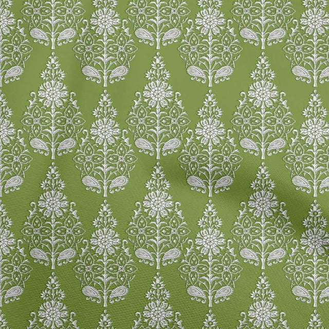 oneOone Cotton Cambric Green Fabric Block Craft Projects Decor Fabric Printed By The Yard 56 Inch Wide-QE