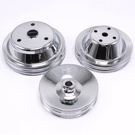 NURATIT SBC Chrome Steel 2 Groove Long Water Pump Pulley Kit for Chevy 283-350 Engines