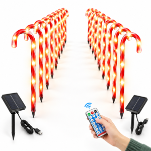 24 Pack Solar Candy Cane Christmas Lights with Remote Control