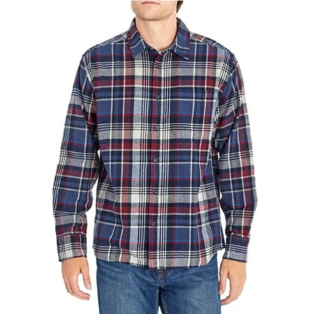 Eddie Bauer Men's Bristol Plaid Button Up Flannel Shirt (Winter Blue, XXL)