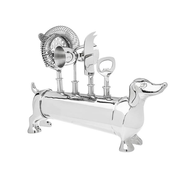 Godinger Bar Tool Set with Stand - Dachshund Bartender Mixology Kit - 5 pc Set